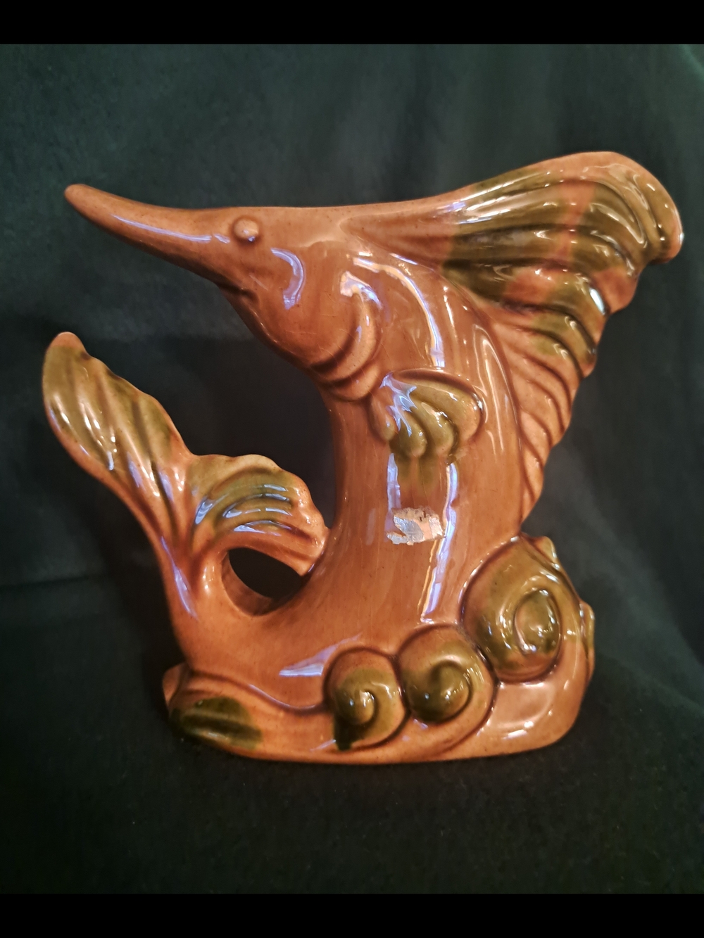 Vintage Royal Haeger Brown GreenSwordfish Sailfish Ceramic Vase Pottery USA R901